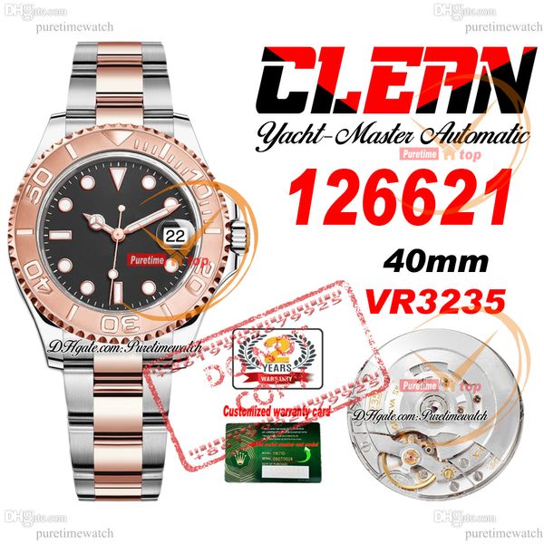 126621 VR3235 Relógio Masculino Automático Limpo CF Y-M 40mm Dois Tons Rosa Ouro Preto Mostrador Caixa de Aço 904L Pulseira Super Edição Cartão da Mesma Série Puretime Reloj Hombre Montre