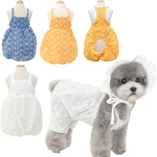 Macacão floral para cães, macacão branco de abóbora para cães, colete tipo estilingue, pijama de 4 pernas para cães pequenos, cachorrinho, macacão de gato, roupas para animais de estimação PJS, verão