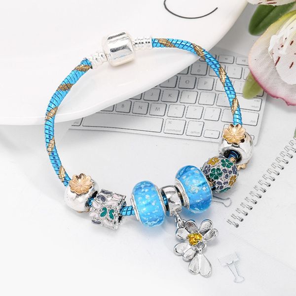 Hot Blue Diy Schlangenkette Armband Luxus Marke Stil Damen Schmuck Frühling Boutique Glasperlen Perlen Anhänger Armbänder Modeschmuck Großhandel