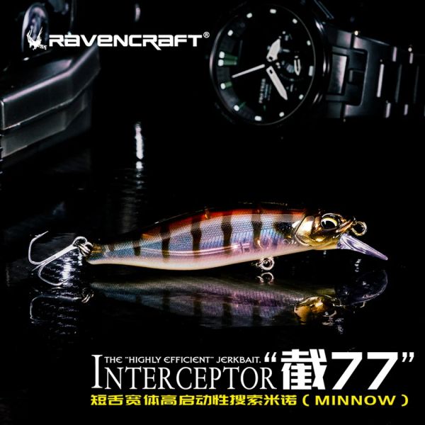 Lures 2022 Yeni Ravencraft J77 Kısa Dil Versiyonu Uzun SHOT MINNOW Üst Yüzen Balıkçılık Yem 77mm/9.4G ISCA yapay sallanma