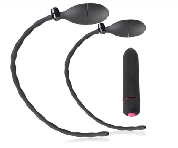 Inflável oco uretral som dilatador silicone pênis plug inserção 10 velocidade vibratória bala vibrador anal brinquedos sexuais para homem gay5537453