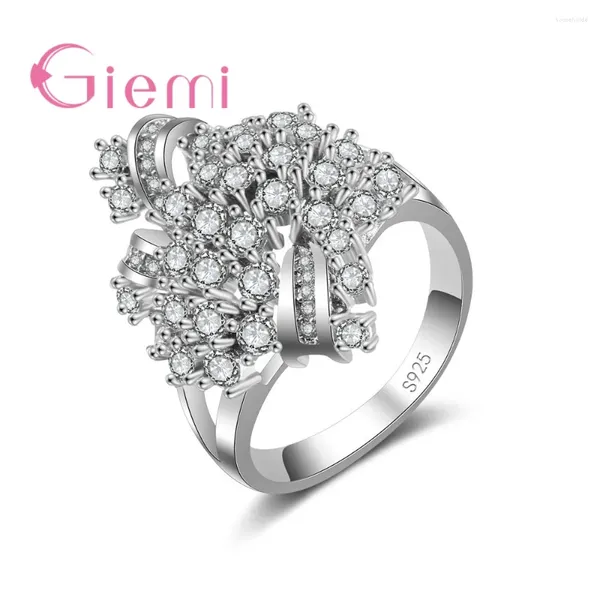 Anelli a grappolo 1 pezzo Matrimonio fantasia Micro pavé di cristalli scintillanti per le donne Fidanzamento nuziale Argento sterling 925 di alta qualità