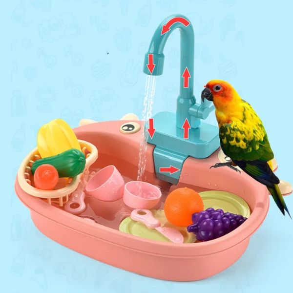 Giocattoli Automatico Uccello Vasca da bagno Rubinetto Alimentatore Ciotola Pappagallo Doccia Vasca da bagno Piscina Lavello della cucina Lavastoviglie Kid Pet Training Giocattolo per uccelli