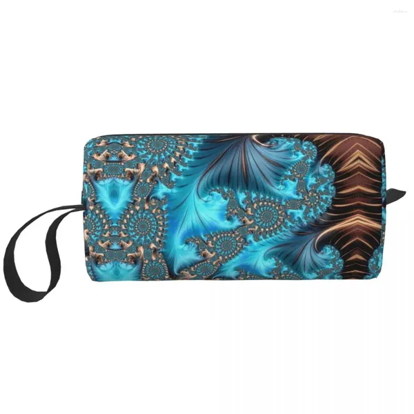 Sacos cosméticos padrões geométricos turquesa saco de higiene elegante cobre e teal fractal treze maquiagem beleza armazenamento dopp kit