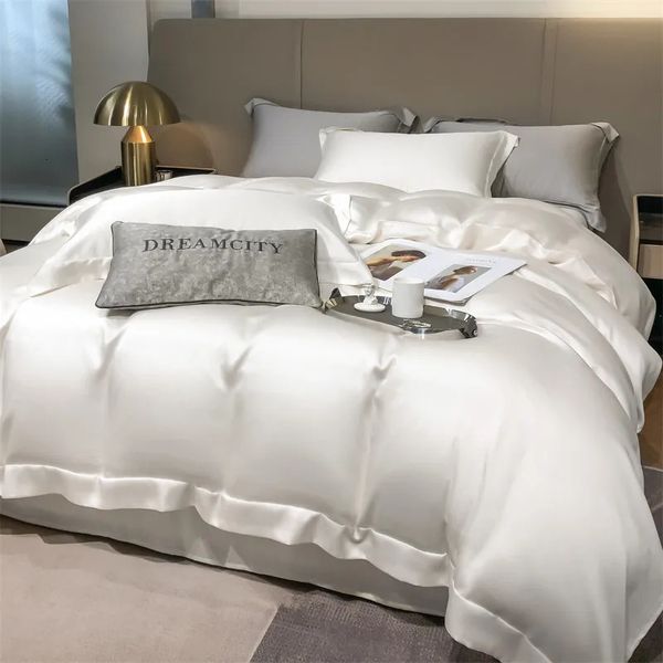 Dreamreal Reines Bambus-Bettwäsche-Set für Queen-Size-Betten, Bio-Luxus-Bettbezug, Bettlaken, Kissenbezug, weiches, kühlendes Leinen 240226