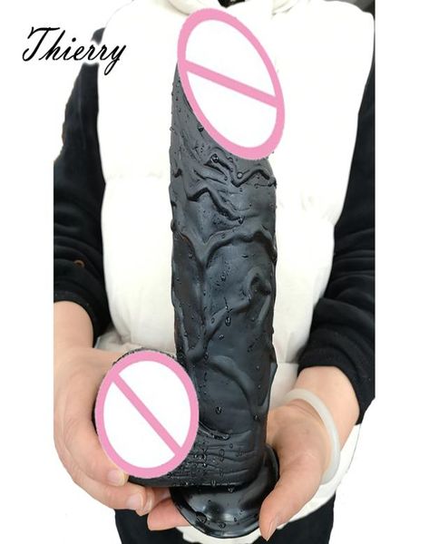 Thierry 1004287 polegadas enorme e grosso vibrador preto realista galo grande pênis grande dong pau brinquedos sexuais para mulheres produtos sexuais eróticos cx3315683