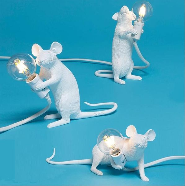 MOUSE LAMP LED E12 Preto Branco Animal Rato Mouse Lâmpadas de mesa Luzes de resina Luzes noturnas Animal Art Gold Mini Lamp iluminação branca C1014280558