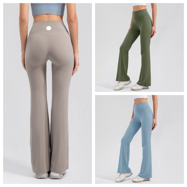 LU-1961 Женские брюки для фитнеса и йоги, эластичные широкие расклешенные леггинсы с высокой талией, брюки-клеш