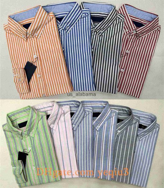 Homens camisetas Homens camisas camisa xadrez primavera e outono listra camisa de negócios camisa moda camisas clássicas mens bordado decoração 240301