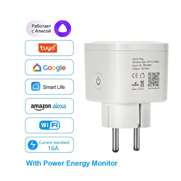 Steuerung CBE EU-Steckdosen 16A Power Monitor Fernbedienung Smart Home WiFi Plug Tuya SmartLife APP Funktioniert mit Alexa Google Assistant