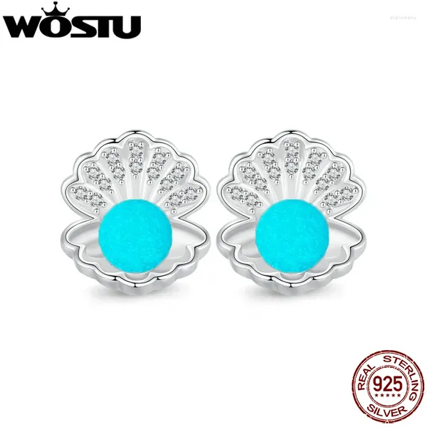 Orecchini a lobo WOSTU 925 Sterling Night Pearl Shell Donne luminose Elegante Party Glow In The Dark Borchie Pendientes Gioielli Regalo