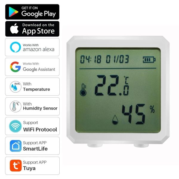 Steuerung Tuya Smart WiFi Temperatur- und Feuchtigkeitssensor Innentor -Hygrometer -Thermometer mit LCD -Display -Unterstützung Alexa Google Assistent