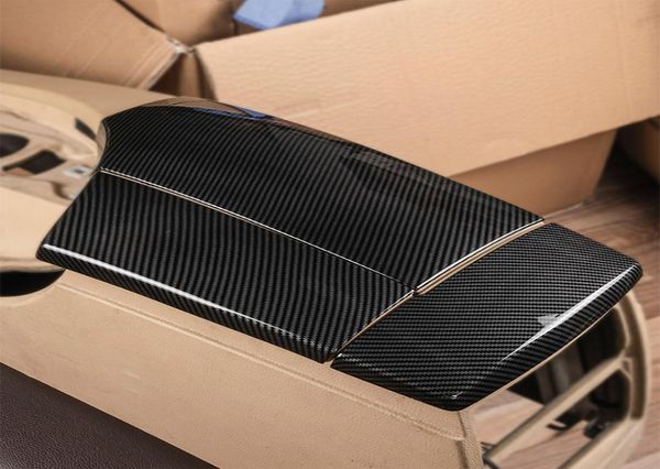 Zubehör für BMW 5er E60 Carbonfaser-Aufkleber Auto-Styling Mittelkonsole Verstauen Aufräumen Armlehnenbox schützen Abdeckung Trim5363006