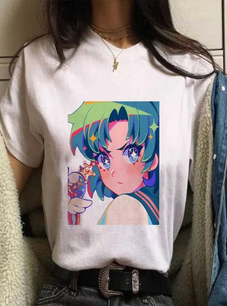 Топы kawaii Sailor Moon Графическая футболка Женская футболка с японским аниме 2021 Мода Harajuku Эстетическая белая футболка Женская футболка X05273736210