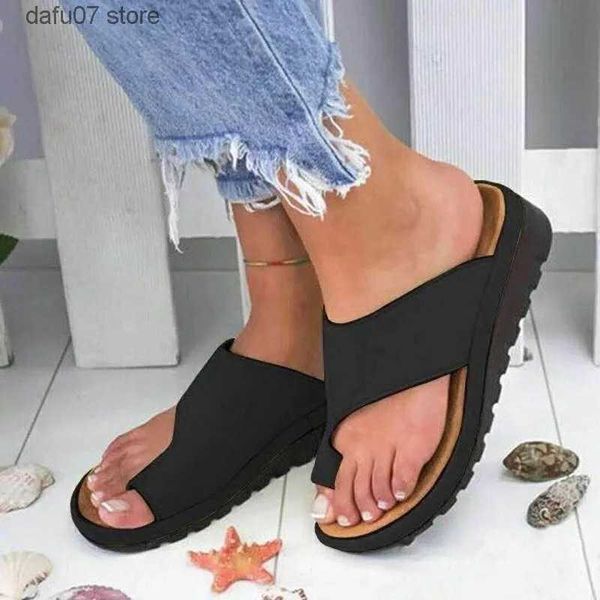 Hausschuhe Frauen Sommer Sandalen Bequeme Plattform Flache Schuhe Sohle Damen Casual Weiche Big Toe Fuß Sandale Orthopädische Bunion Corrector HausschuheH2431