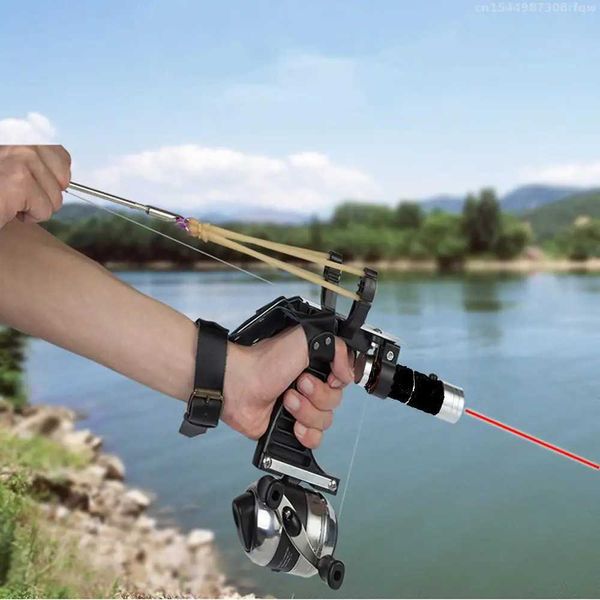 Arco Flecha Estilingue para Caça Alta precisão Atirar dardos de peixe Arco com elástico Carretel de pesca Poderoso Tiro Catapulta Mira laser YQ240301