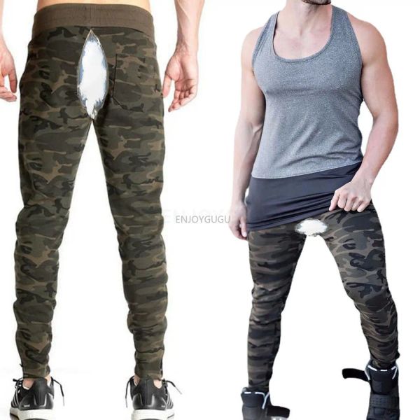 Calça esportiva calça zíper invisível abre -as calças masculinas moldando a camuflagem casual calça skinny calça fitness tornozilhas calças de carga