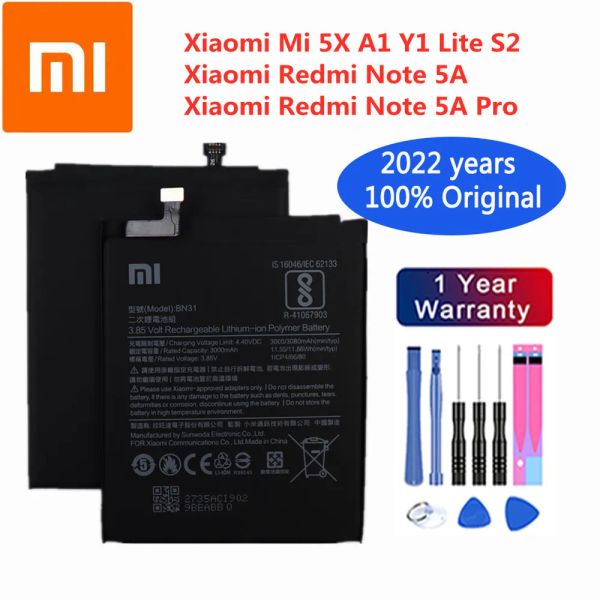 Control 2022 Years 3000mah Bn31 100% оригинальный аккумулятор для Xiaomi Redmi Note 5a/Note 5a Pro Mi 5x A1 Y1 Lite Redmi S2, аккумулятор для телефона