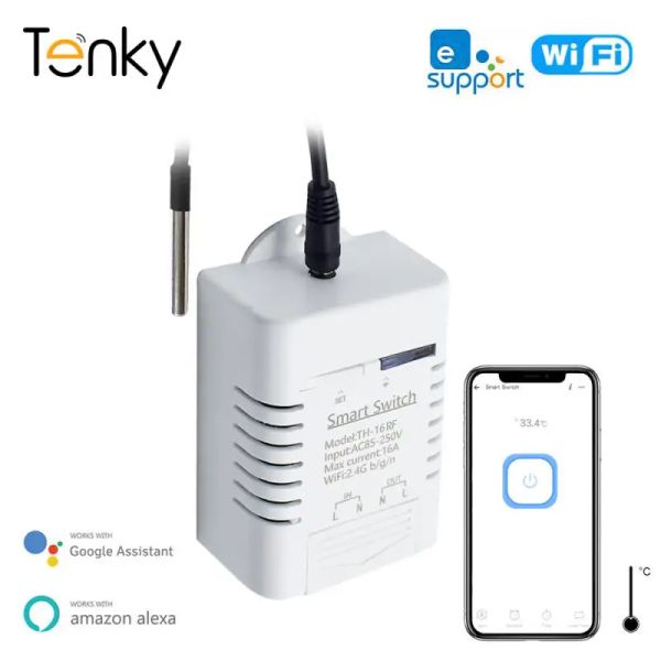 Controle EWELink WiFi Smart Th16 Switch 16A Switch de temperatura e monitoramento de umidade Controle sem fio compatível com Alexa Google Home