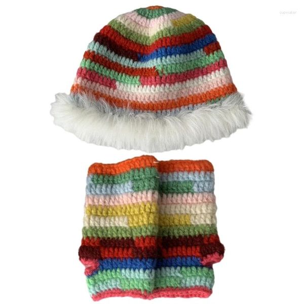 Berets luvas coloridas chapéu artesanal y2k balde peludo borda surpresa presente para namorada férias francês