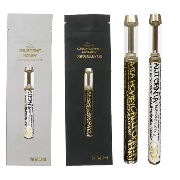 Penna Vape usa e getta originale California Honey Sigarette elettroniche vuote 1 ml Atomizzatori a spirale in ceramica dorata 400 mAh Batteria ricaricabile Ecig Confezione di cartucce di olio denso