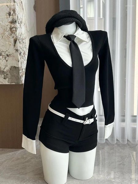 Tracce femminili casual outfit estetici degli anni 2000 set da 2 pezzi set polo colture top a vita alta accogliente e-ragazza nera strada gotica