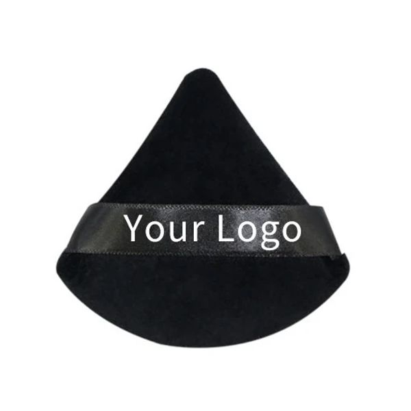 Puff 100 Stück individuelles Logo, schwarz, wiederverwendbare Mikrofaser-Baumwoll-Make-up-Entferner-Pads, dreieckige, lose Puder-Make-up-Beauty-Werkzeuge auf dem Etikett