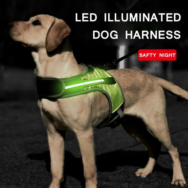 Kablo demetleri köpek koşum led aydınlık aydınlatma evcil hayvan göğüs kayış yelek büyük köpekler için yansıtıcı güvenlik açık yürüyüş köpek yaka aksesuarları