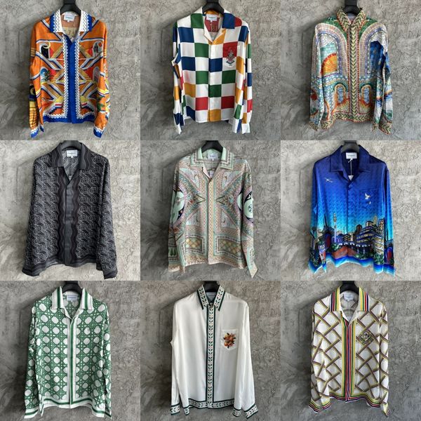 Hochwertige Seidenhemden von Casablanca, hawaiianisches Designer-Hemd mit Knöpfen für Herren, langärmliges Strandhemd