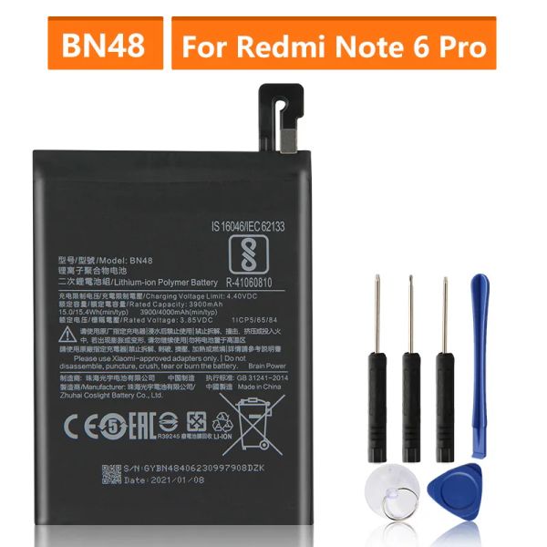 Bateria de substituição de controle para Xiaomi Redmi Note 6 Pro Note6 Pro Bn48 Bateria recarregável de telefone 4000mah