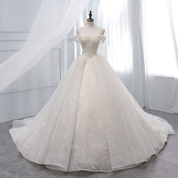 Alonlivn Элегантное бальное платье с открытыми плечами, свадебное платье, блестящее кружевное свадебное платье с часовенным шлейфом, милое свадебное платье, может быть выполнено по индивидуальному заказу