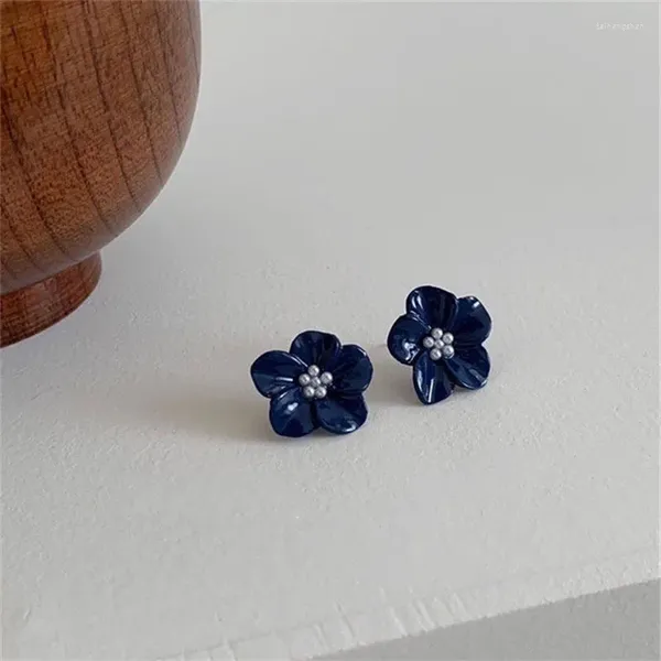 Orecchini a bottone con perle di fiori blu per le donne Commercio all'ingrosso di gioielli di moda per feste di nozze in stile francese