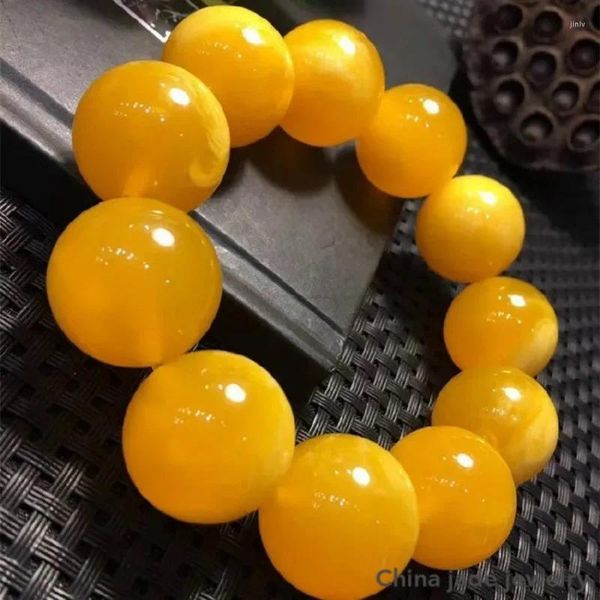 Strand alta qualidade natural báltico âmbar elástico grande pulseira masculino feminino amarelo velho contas de cera de abelha acessórios de jóias