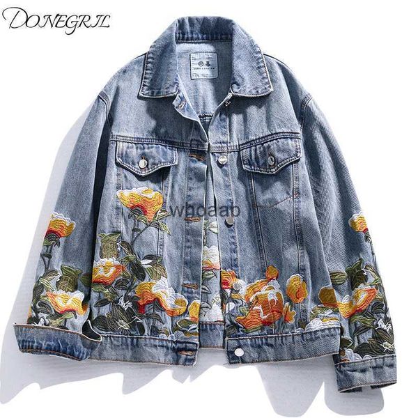 Jaquetas femininas primavera nova flor bordada jeans casaco curto denim outerwear 240301