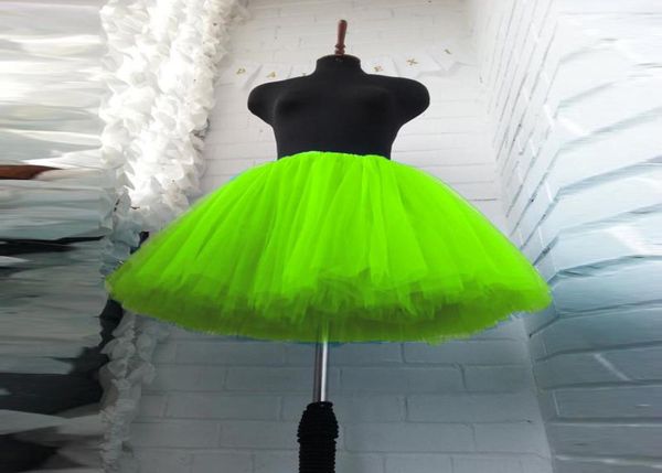 Saias 2021 Moda Brilhante Verde Joelho Comprimento Tulle para Yong Lady 5 Camada e 1 Forro Midi Puffy Tutu Saia Mulheres Elastic2005972