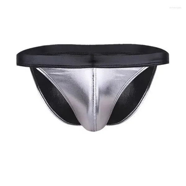 Cuecas sexy homens plus size u bolsa convexa brilhante briefs g-string suave tangas baixa ascensão underwwear couro falso gay wear f15