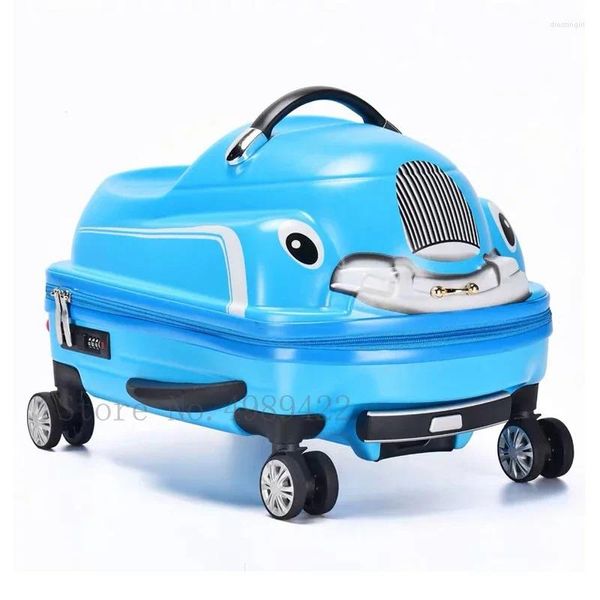 Valigie Trolley per bambini Valigia da 20 pollici per cartoni animati 3D su ruote Portabagagli che può sedersi per guidare Altalena rotolante Auto per bambini