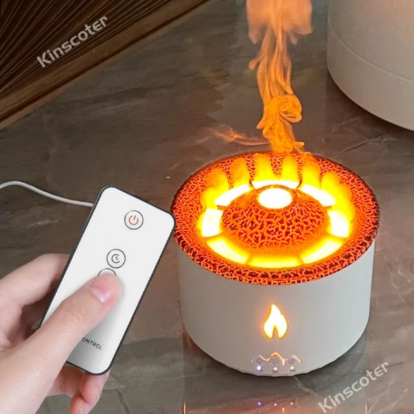 Luftbefeuchter 360 ml elektrisches Aroma Diffusor Es ätherische Öl Vulkanluft Luftbefeuchter Vaporizer Flamme Luftbefeuchter für cooles Feiertagsgeschenk