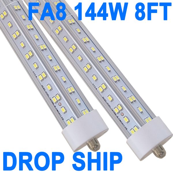 Lâmpadas LED de 8 pés, 144 W 18000lm 6500K (pacote com 25), lâmpadas LED de 8 pés, luzes de substituição LED T8 T12, tampa transparente de pino único FA8, substituição de gabinete de luz fluorescente F96t12 crestech