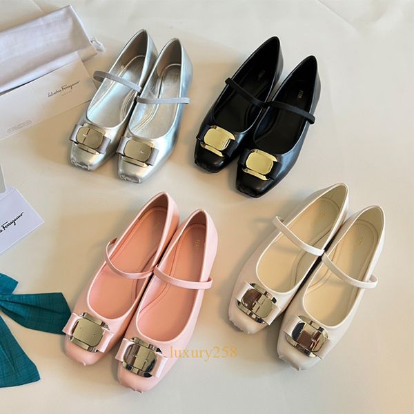 Designer Ballett Flats Schuhe Paris Marke Echtes Leder Quadratkopfband Vintage Mary Jane Spring Luxus Ladies Anzugschuhe