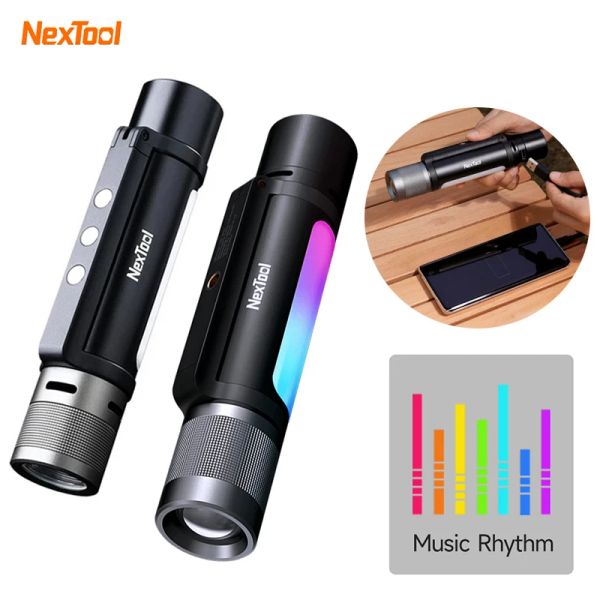 Controlla Nextool Torcia LED Torcia impermeabile Altoparlante Powerbank con pick up Luce portatile a colori RGB con attivazione vocale Ritmo musicale