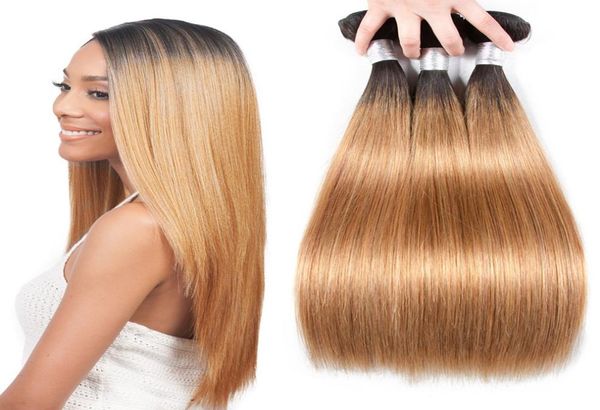 Loira brasileira cabelo reto tecer pacotes ombre 34 pacotes dois tons 1b 27 tecelagem de cabelo 100 extensões de cabelo humano tramas 1226 2776478