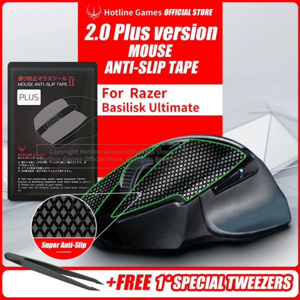 Mice Hotline Games 2.0 Plus Mouse AntiSlip Grip Tape para Razer Basilisk Ultimate, atualização de aderência, absorção de umidade, pré-corte, fácil de aplicar