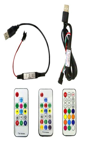 Controladores DC5V USB Pixel LED Strip Controle Remoto Mini 3key RF 14key 17key 21key para WS2812B SK6812 Full Color7785115