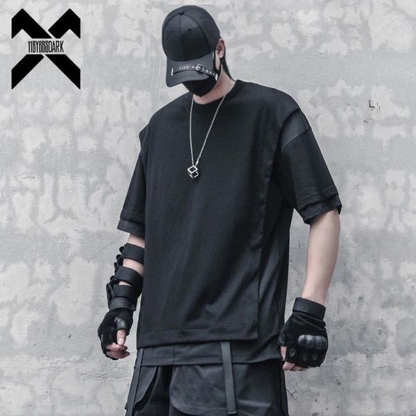 Männer T-Shirts Hip Hop Dark T-Shirt Männer 2024 Sommer Gefälschte Zwei Stücke Band Design Streetwear T-shirts Baumwolle Tops Tees techwear Schwarz