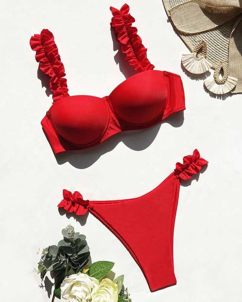 Одежда для купания Push Up Bikini Set Женский купальник 2023 Сексуальный бант Biquini на шнуровке Летний купальный костюм Леди из двух частей Купальники Женская пляжная одежда L 240229