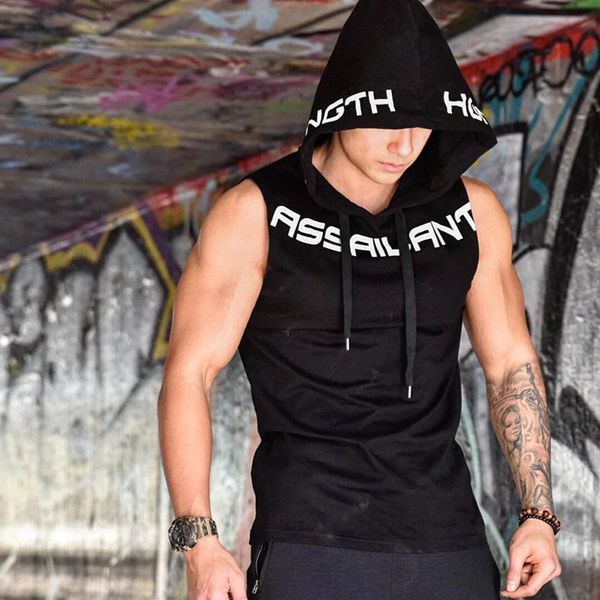 Erkek tank üstleri spor giyim fitness kolsuz hoodies yelek pamuk singlets erkek joggers yelek vücut geliştirme rahat giyim 240229