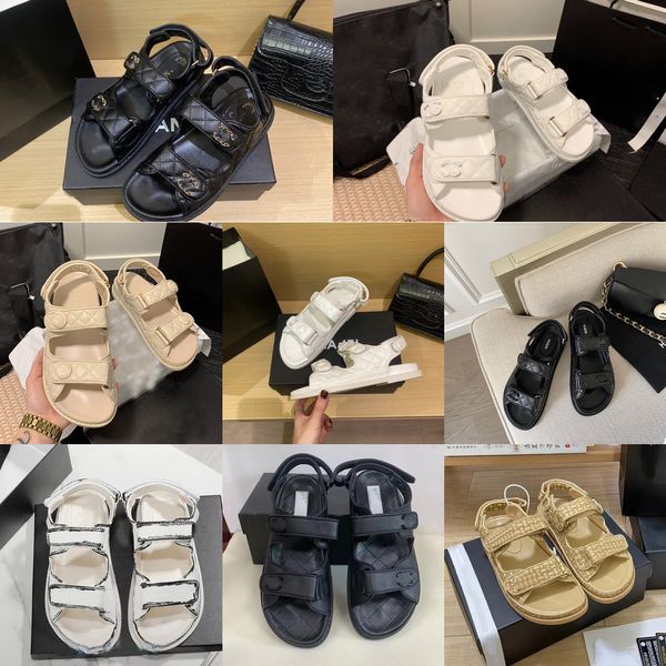 Damen Damen Kalbsleder Dad Sandalen gesteppte Sommer Designer Sandalen Schuhe Plateau Flats niedriger Absatz Keil Diamant Schnalle Sandale Slip on Ankle St