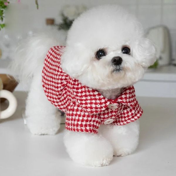 Hundekleidung Weihnachten Schleife Haustier Kleid Luxus Welpen Rock Kostüm für Chihuahua Teddy Kleine Hunde Bekleidung Warm 240228