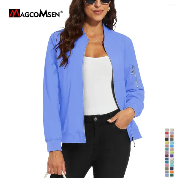 Jaquetas femininas MAGCOMSEN Bomber Zip-up Casual Casaco Windbreaker com 3 bolsos Resistente à água Outwear Biker Pilot Coats